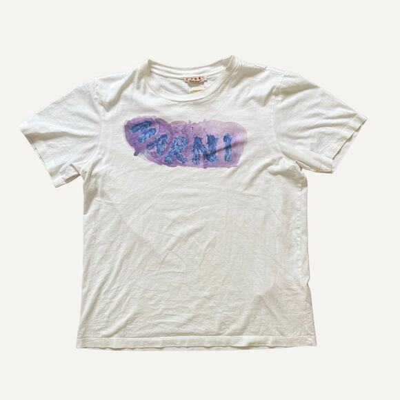 Size 50/L - Marni Men's Water Color Logo White T-Shirt - Picture 1 of 5